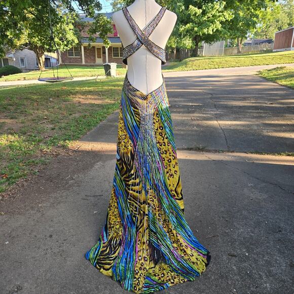 Cache Vtg 90s Y2K Fairy Silk Seqins Evening Gown 8 Multicolor Print Maxi Dress - Picture 4 of 12